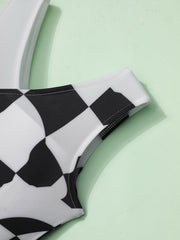 Plaid Sleeveless V-Neck One Piece Swimsuit Bathing Suit