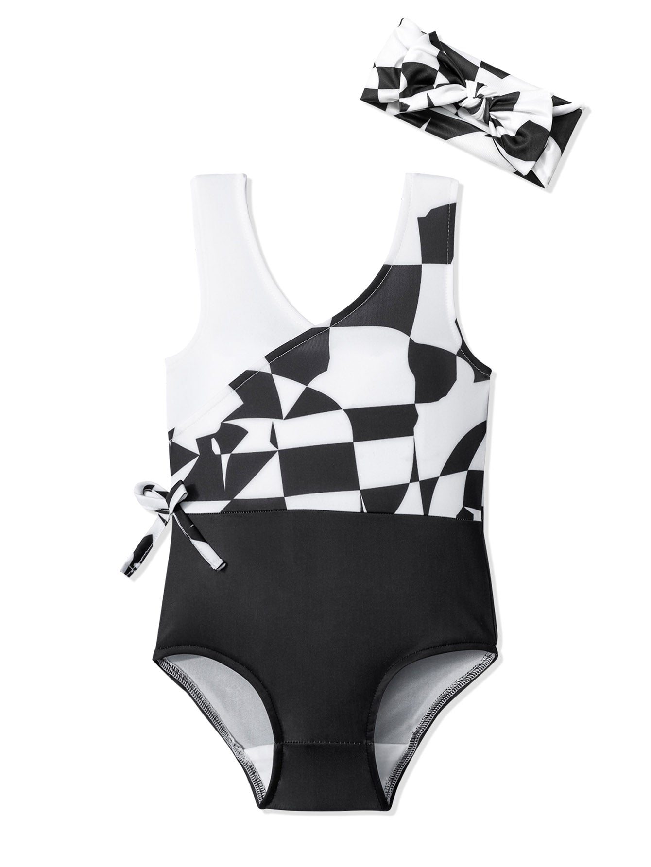 Plaid Sleeveless V-Neck One Piece Swimsuit Bathing Suit