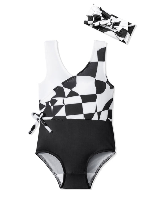 Plaid Sleeveless V-Neck One Piece Swimsuit Bathing Suit