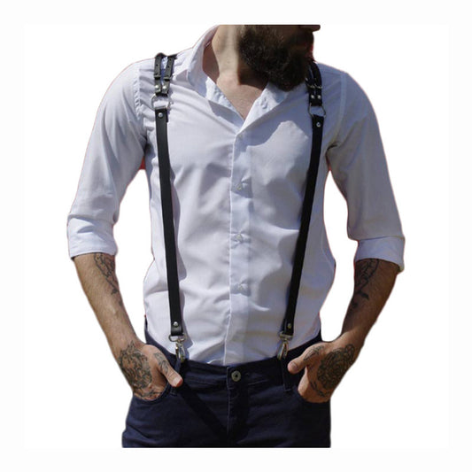 Men's Leather Shoulder Strap Suspenders Gentleman's Leather Binding