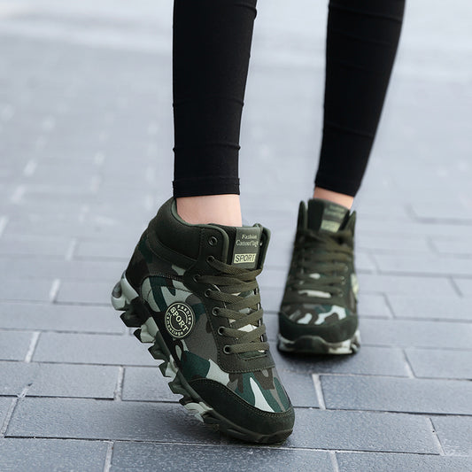 Camo Pattern Wedge Shoes Lightweight Lace High Top Running Shoes