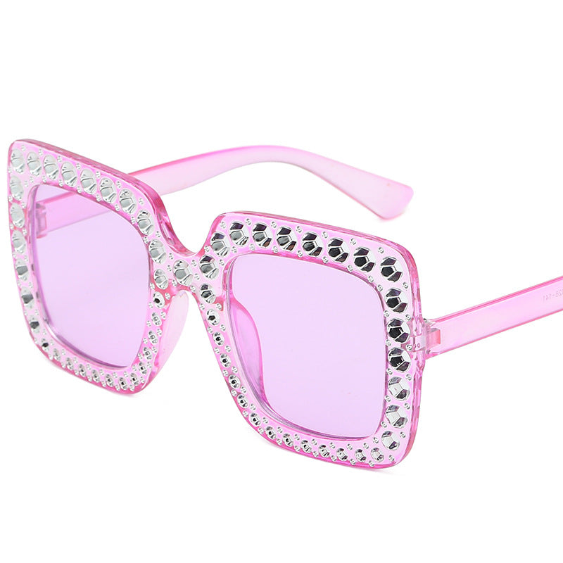 Large Rhinestone Square Frame Sunglasses Vintage Ladies Stylish