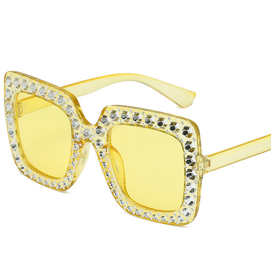 Large Rhinestone Square Frame Sunglasses Vintage Ladies Stylish