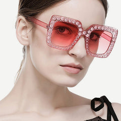 Large Rhinestone Square Frame Sunglasses Vintage Ladies Stylish