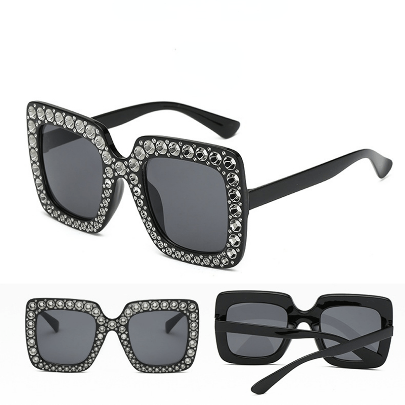 Large Rhinestone Square Frame Sunglasses Vintage Ladies Stylish
