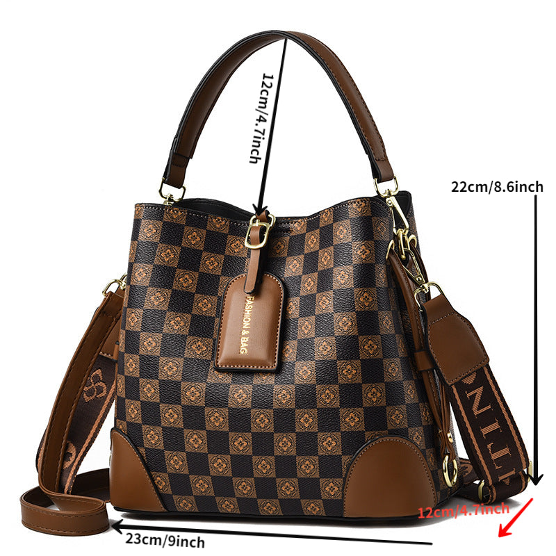 Plaid Satchel Crossbody Bag PU Leather Classic Shoulder Bag