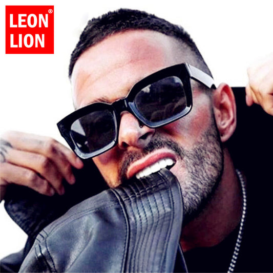 LeonLion Men's Clear Lens Sunglasses Retro Square Gradient