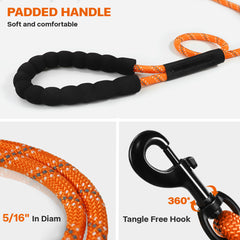 Long Dog Training Leash with Comfortable Handle for Walking, Camping, Backyard