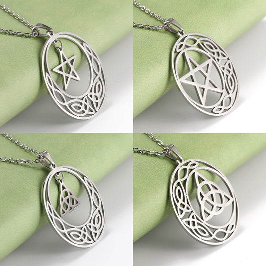 Stainless Steel Pentacle Pendant Necklace Pentagram Celtics Knot Star Circle