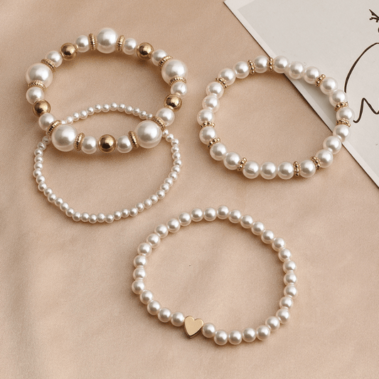 Boho Multilayer Bracelet Set Faux Pearls 4 Pcs