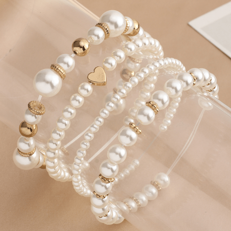 Boho Multilayer Bracelet Set Faux Pearls 4 Pcs