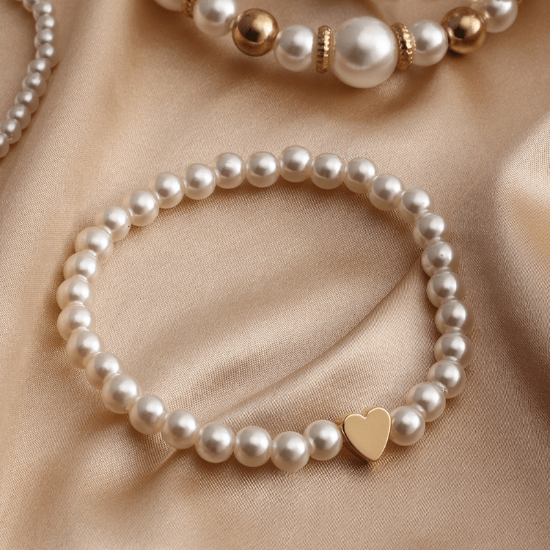 Boho Multilayer Bracelet Set Faux Pearls 4 Pcs
