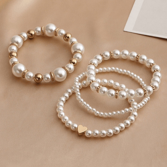 Boho Multilayer Bracelet Set Faux Pearls 4 Pcs