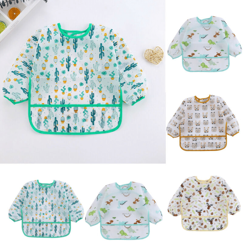 Waterproof Long Sleeve Art Smock Bib for Kids 0-6 Years