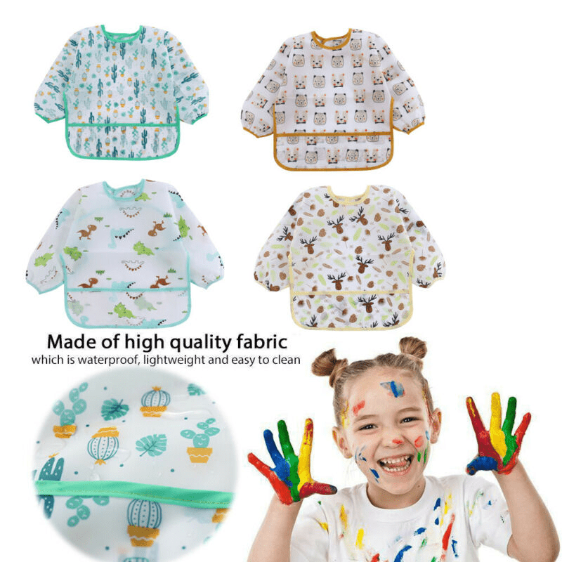 Waterproof Long Sleeve Art Smock Bib for Kids 0-6 Years