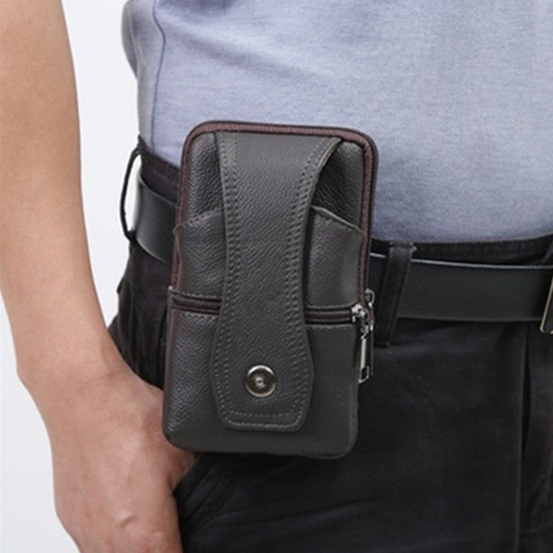 Men's PU Leather Fanny Pack Multifunctional Large Capacity Brown Shoulder Bag