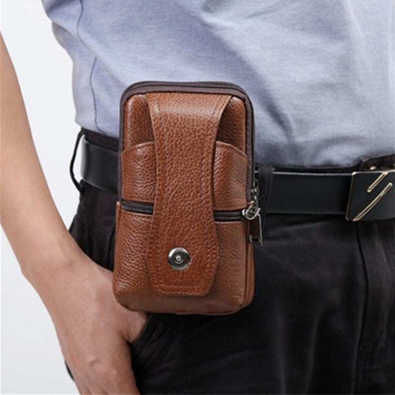 Men's PU Leather Fanny Pack Multifunctional Large Capacity Brown Shoulder Bag