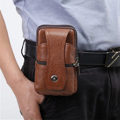Men's PU Leather Fanny Pack Multifunctional Large Capacity Brown Shoulder Bag