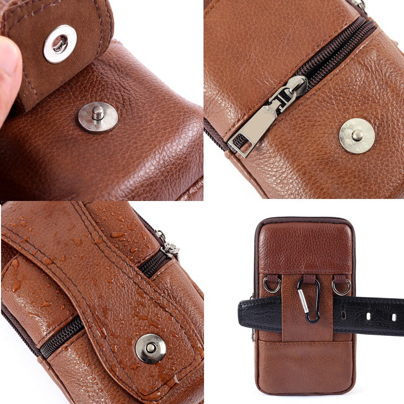 Men's PU Leather Fanny Pack Multifunctional Large Capacity Brown Shoulder Bag