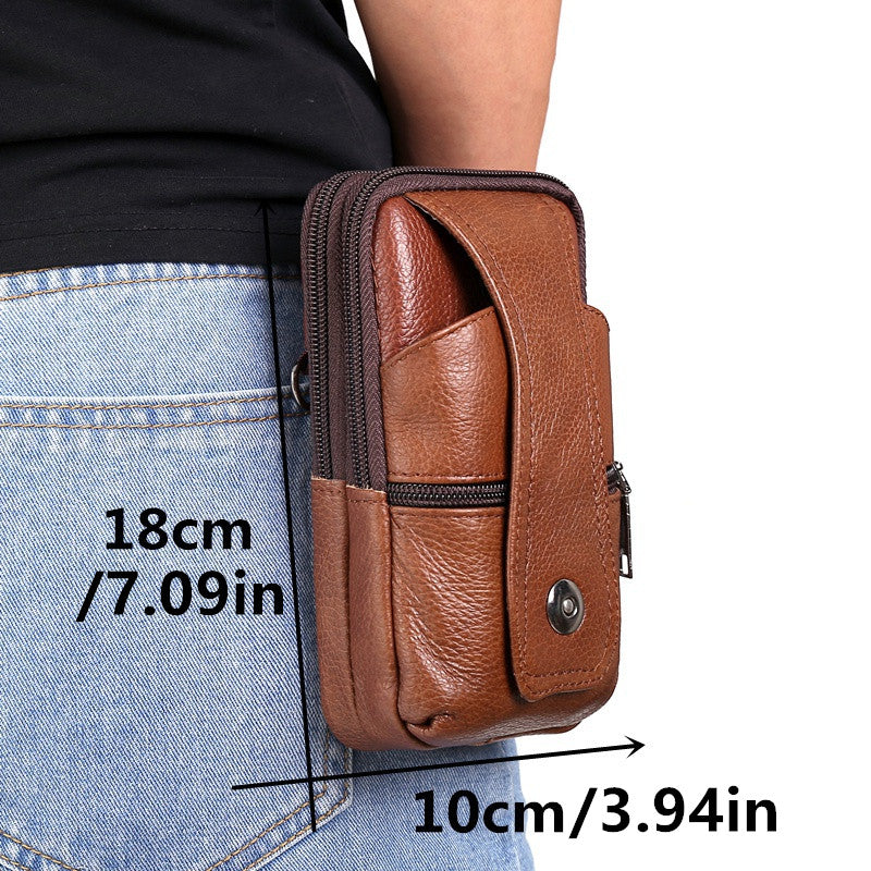 Men's PU Leather Fanny Pack Multifunctional Large Capacity Brown Shoulder Bag