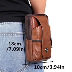 Men's PU Leather Fanny Pack Multifunctional Large Capacity Brown Shoulder Bag