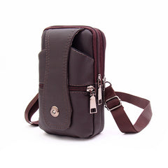 Men's PU Leather Fanny Pack Multifunctional Large Capacity Brown Shoulder Bag