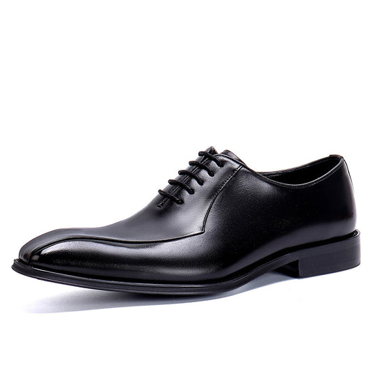 Men's Leather Square Toe Oxford Anti-skid Rubber Insole Lace-Up Dress Shoes