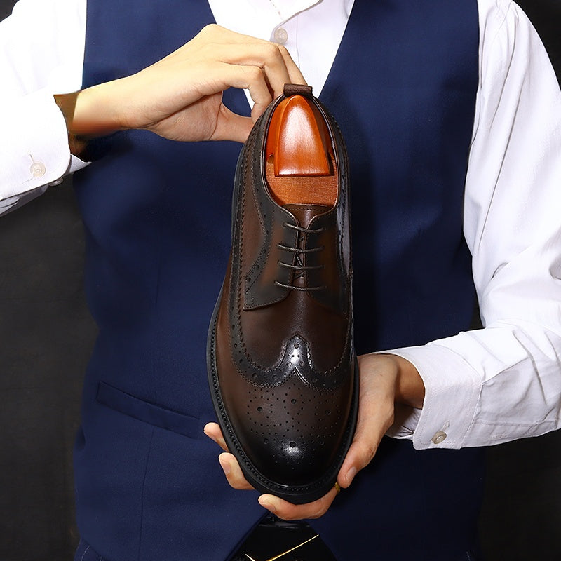 Men's Leather Wingtip Brogue Oxford Derby Formal Dress Shoes