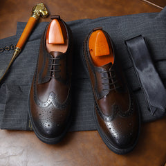 Men's Leather Wingtip Brogue Oxford Derby Formal Dress Shoes