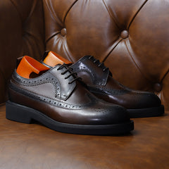 Men's Leather Wingtip Brogue Oxford Derby Formal Dress Shoes