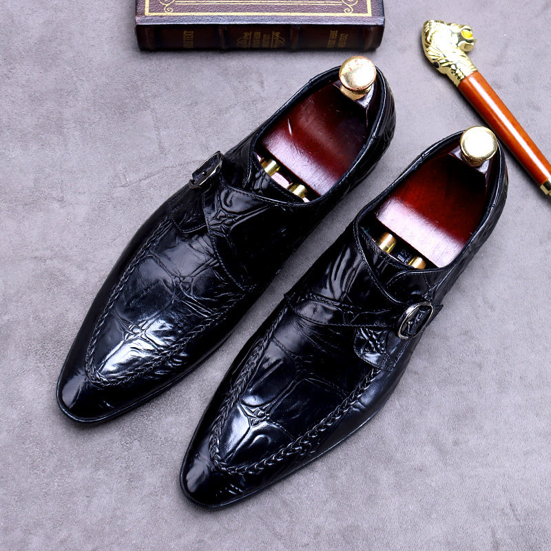 Men's Leather Pointed Toe Slip On Formal Dress Shoes For Wedding