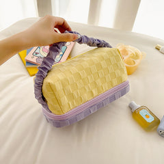 Cream Toast Plaid Pattern Large Storage Bag Cosmetic Organizer