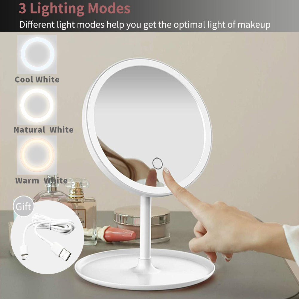 USB LED Makeup Mirror with Dimming & Storage