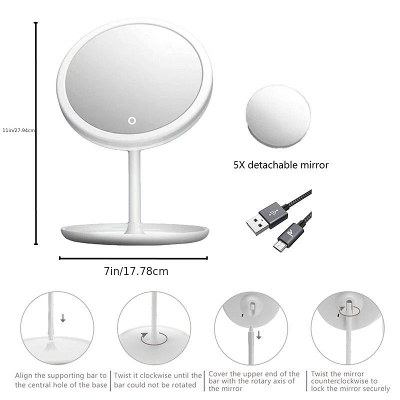 USB LED Makeup Mirror with Dimming & Storage