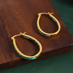 Square Synthetic Gems Hoop Earrings Piercing Jewelry
