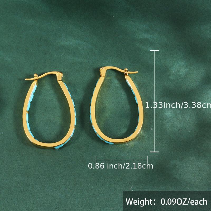 Square Synthetic Gems Hoop Earrings Piercing Jewelry
