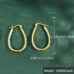 Square Synthetic Gems Hoop Earrings Piercing Jewelry