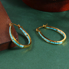 Square Synthetic Gems Hoop Earrings Piercing Jewelry