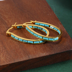 Square Synthetic Gems Hoop Earrings Piercing Jewelry