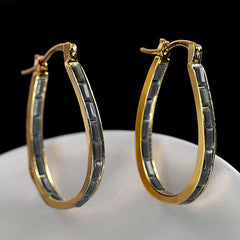 Square Synthetic Gems Hoop Earrings Piercing Jewelry
