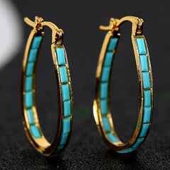 Square Synthetic Gems Hoop Earrings Piercing Jewelry