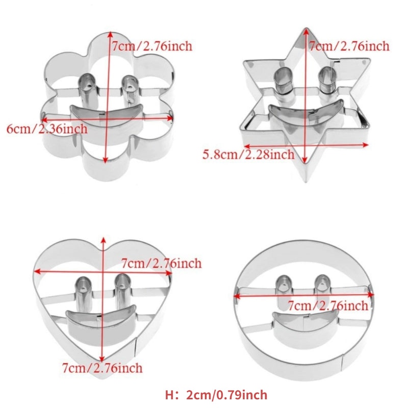 4pcs Stainless Steel Smiling Biscuit Mold Cookie Biscuit DIY Tool