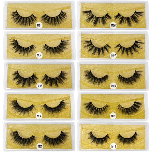 10 Pairs Natural 3D Faux Mink False Eyelashes with Glitter Box