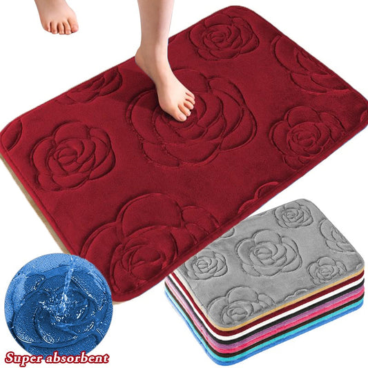 Rose Flower Patterned Bathroom Bath Mat Non-slip Carpet Memory Foam Mat 40