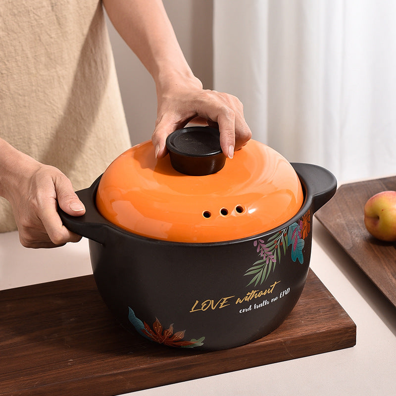 Ceramic Casserole Pot Orange Lid Clay Pot Stockpot Kitchen Utensils