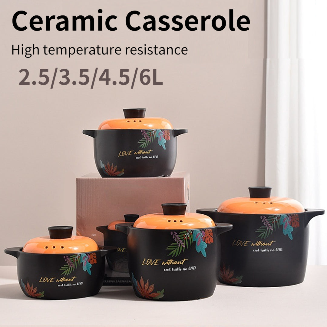 Ceramic Casserole Pot Orange Lid Clay Pot Stockpot Kitchen Utensils