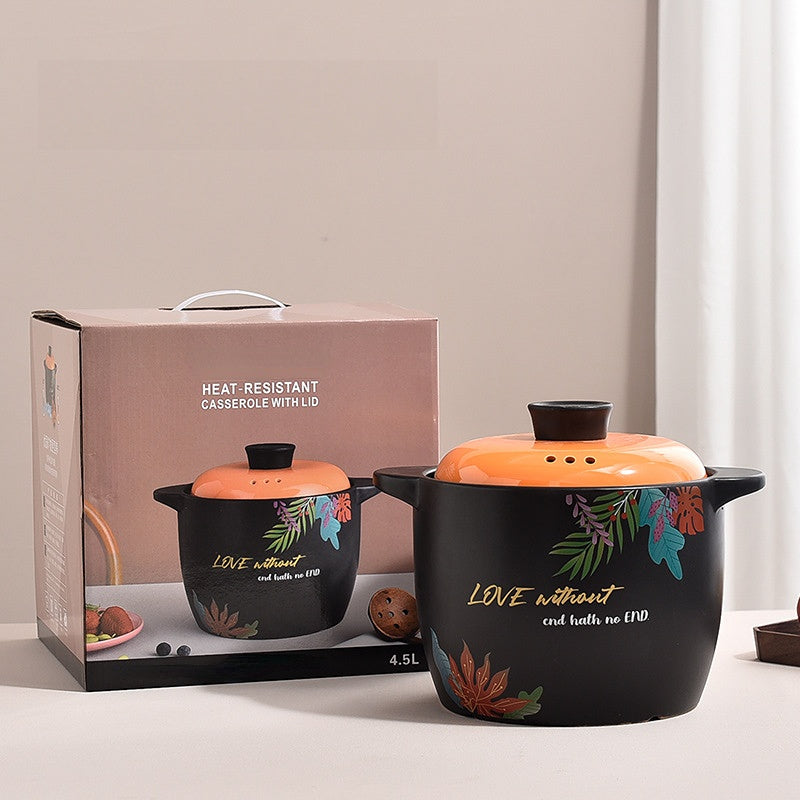 Ceramic Casserole Pot Orange Lid Clay Pot Stockpot Kitchen Utensils