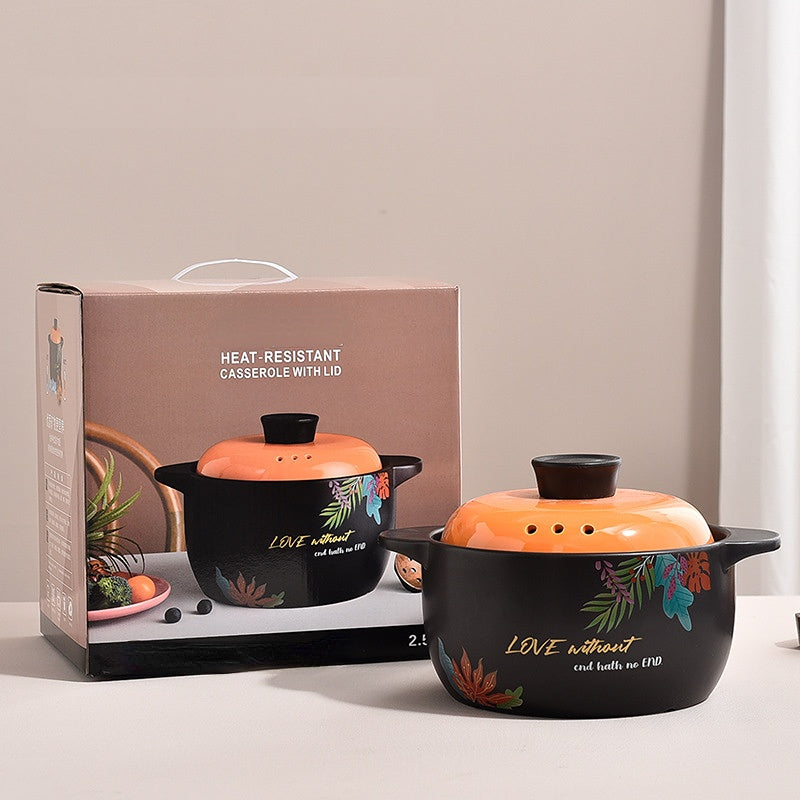 Ceramic Casserole Pot Orange Lid Clay Pot Stockpot Kitchen Utensils
