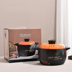 Ceramic Casserole Pot Orange Lid Clay Pot Stockpot Kitchen Utensils