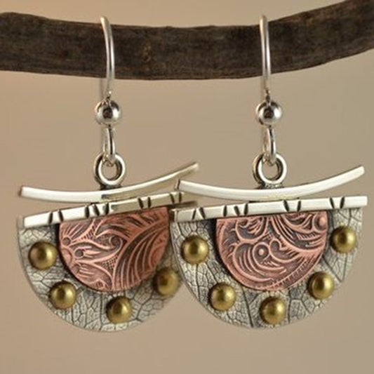 Vintage Metal Carving Pattern Fan Drop Earrings 1Pair